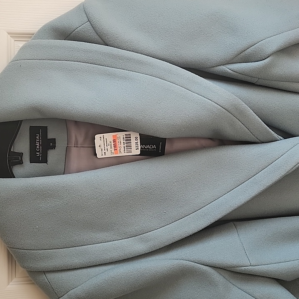 Le Chateau Light Blue Belted Wrap Coat Shawl Collar Wool Blend Sz 3XL - Picture 2 of 6
